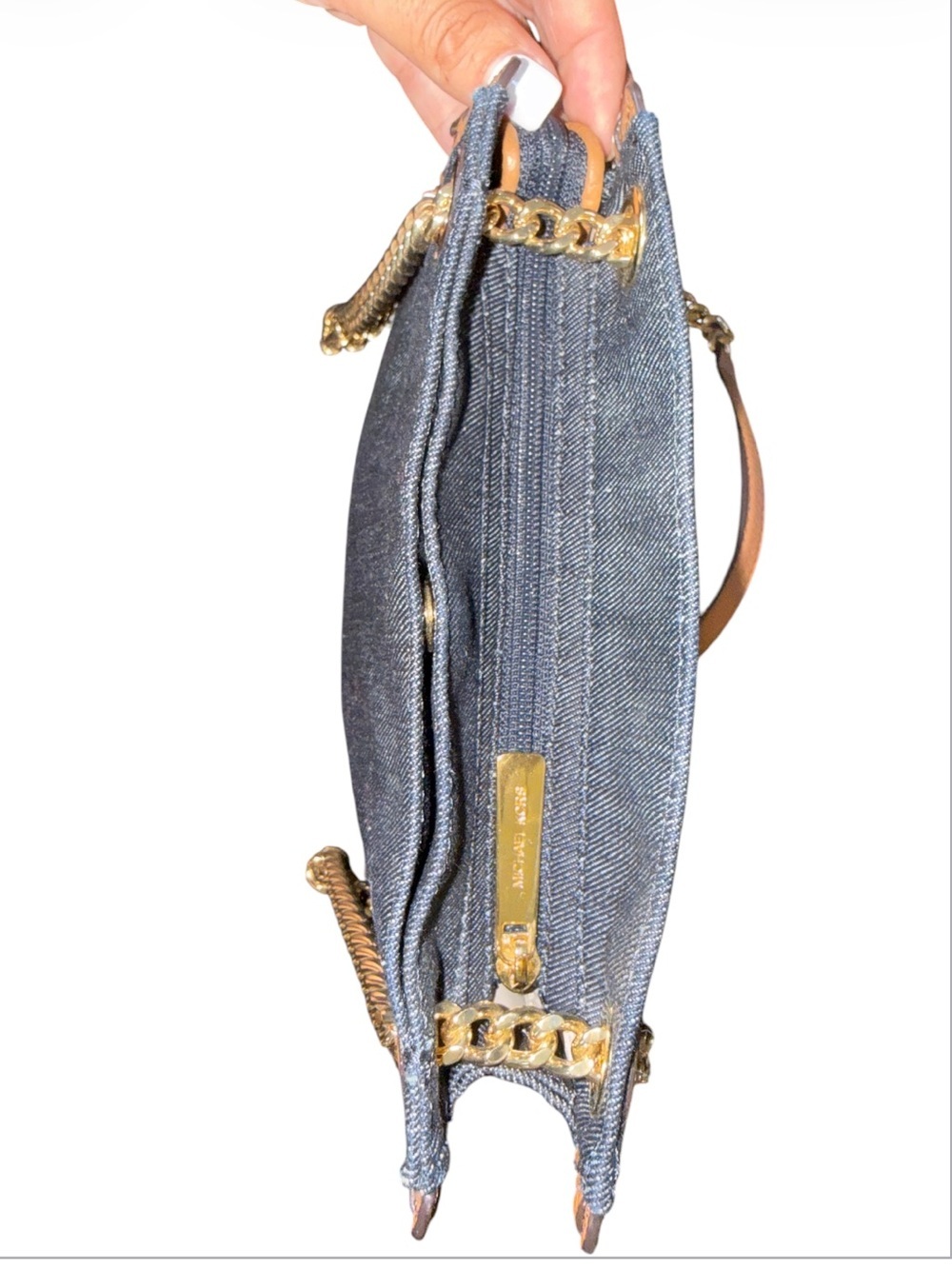 Michael Kors Denim & Leather Chain Crossbody Shoulder Bag - Picture 8 of 16